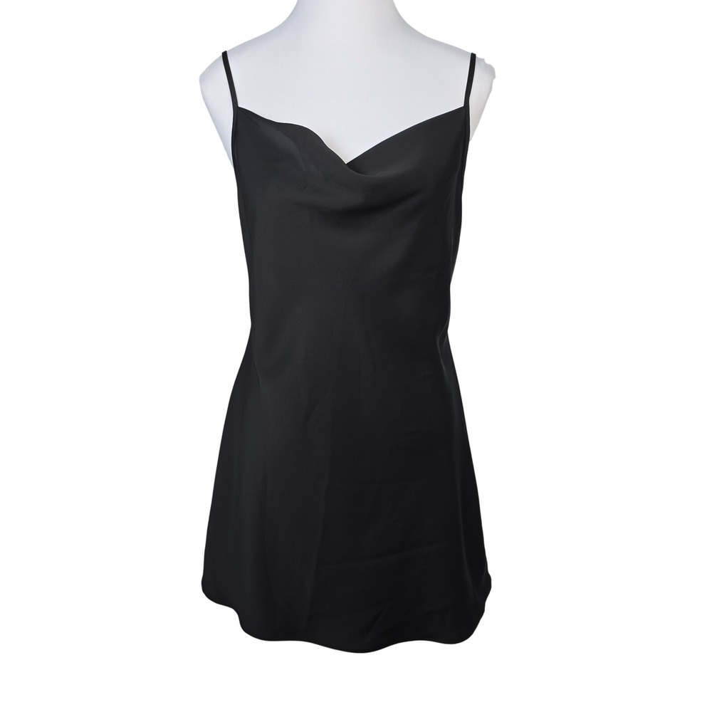 Cotton On Santorini Black Satin Cowl Neck Strappy Mini Slip Dress Small Cocktail